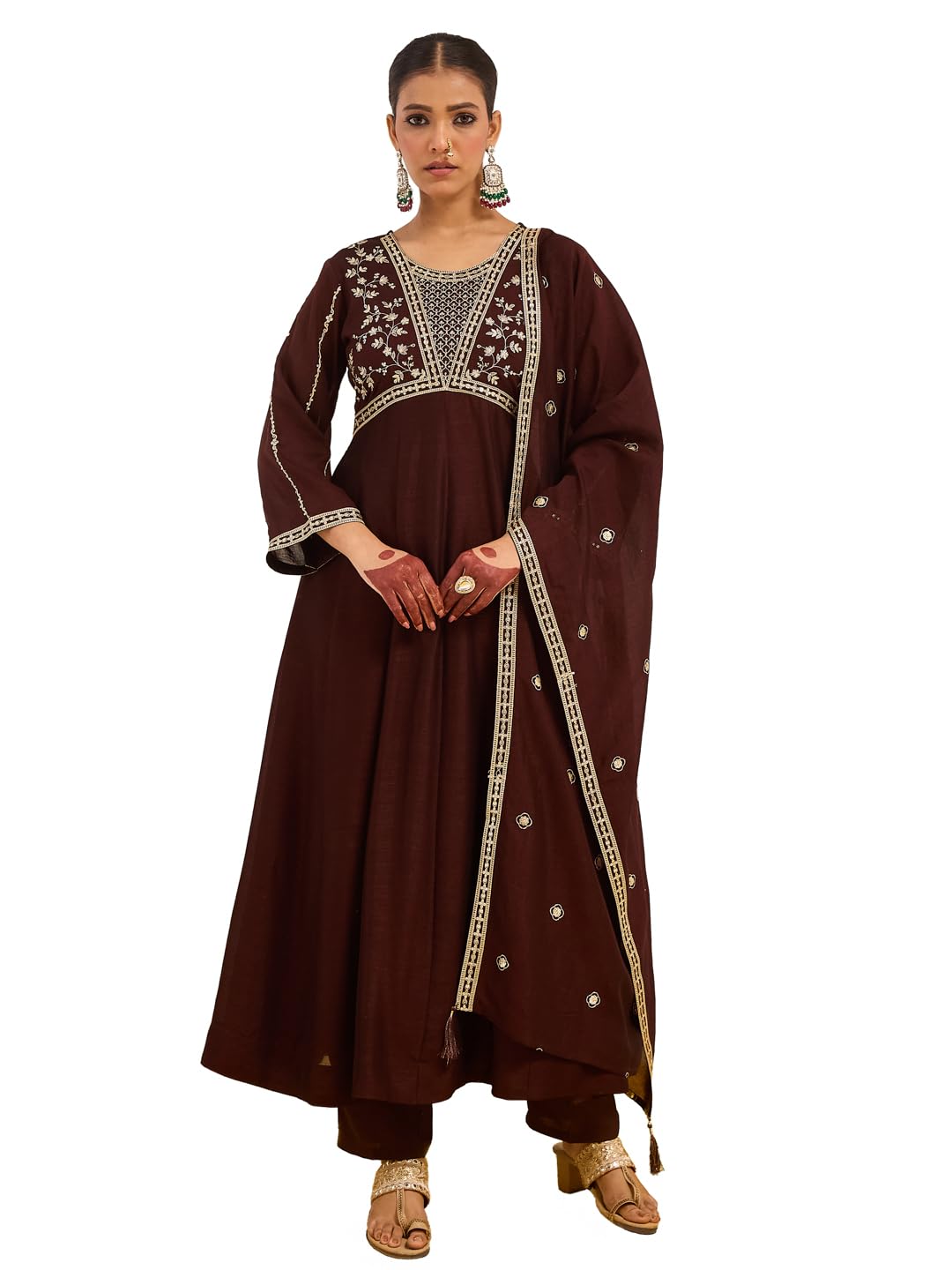 MOKOSH Women’s Silk Embroidery Anarkali Kurta Pant with Dupatta