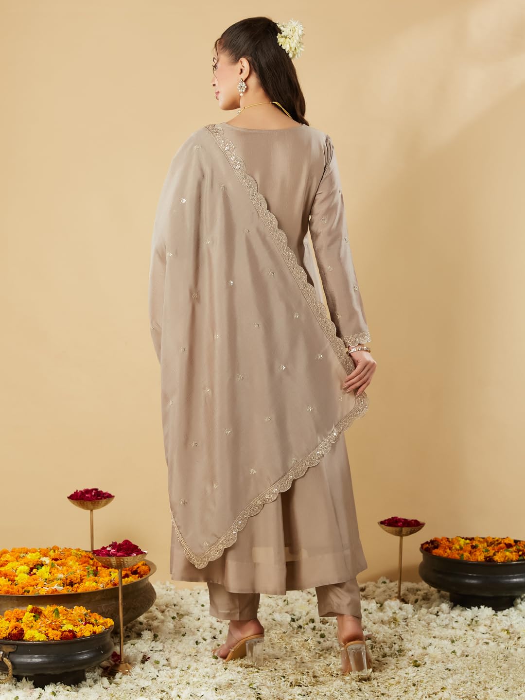 MOKOSH Women’s Silk Embroidery Anarkali Kurta Pant with Dupatta
