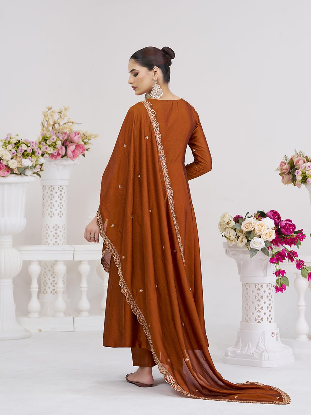 MOKOSH Women’s Silk Embroidery Anarkali Kurta Pant with Dupatta