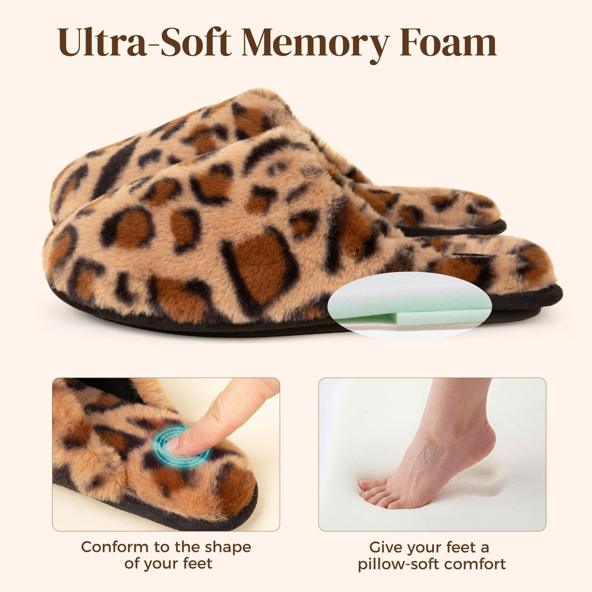 Snug Leaves Women's Fuzzy Scuff Slippers Memory Foam Non-slip House Shoes