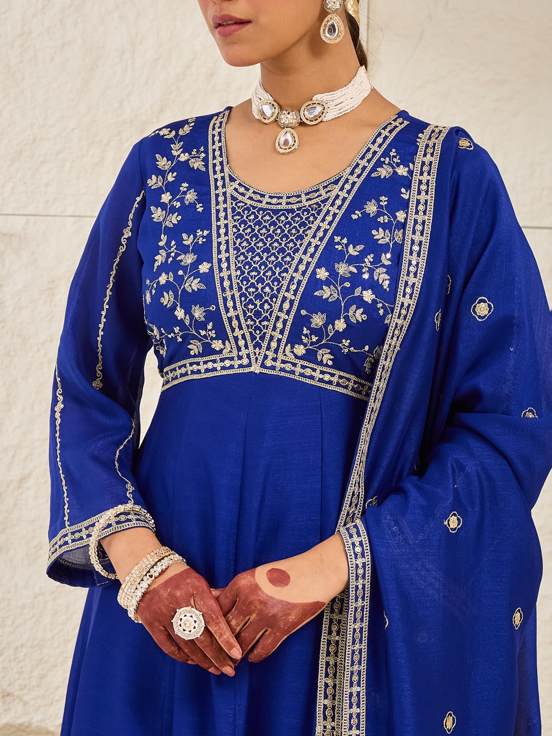 MOKOSH Women’s Silk Embroidery Anarkali Kurta Pant with Dupatta