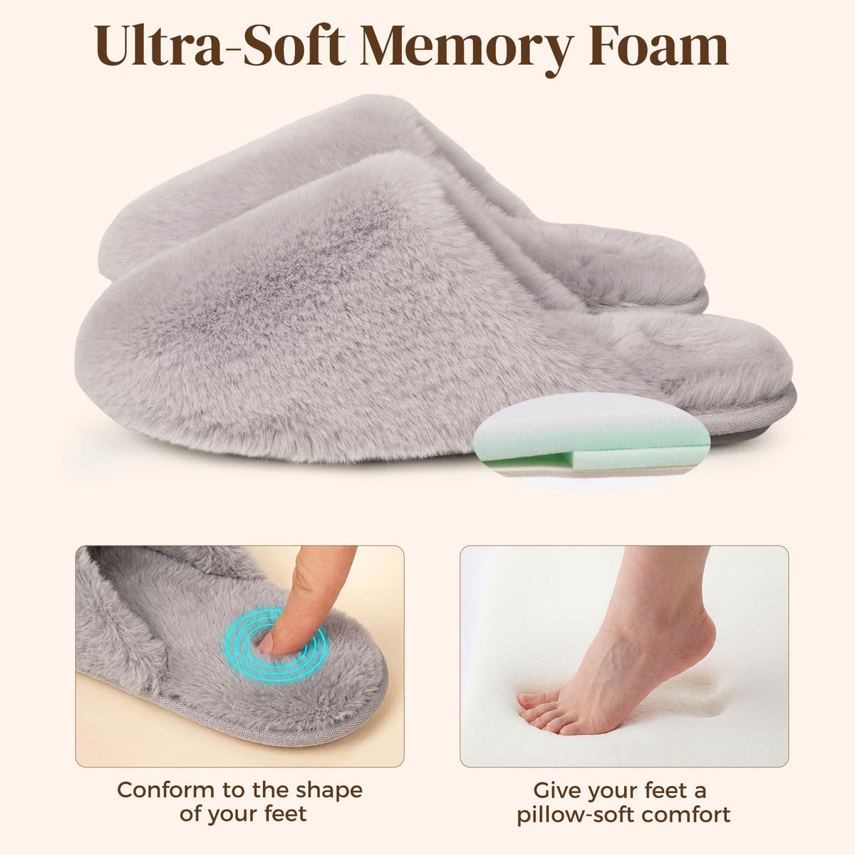 Snug Leaves Women's Fuzzy Scuff Slippers Memory Foam Non-slip House Shoes