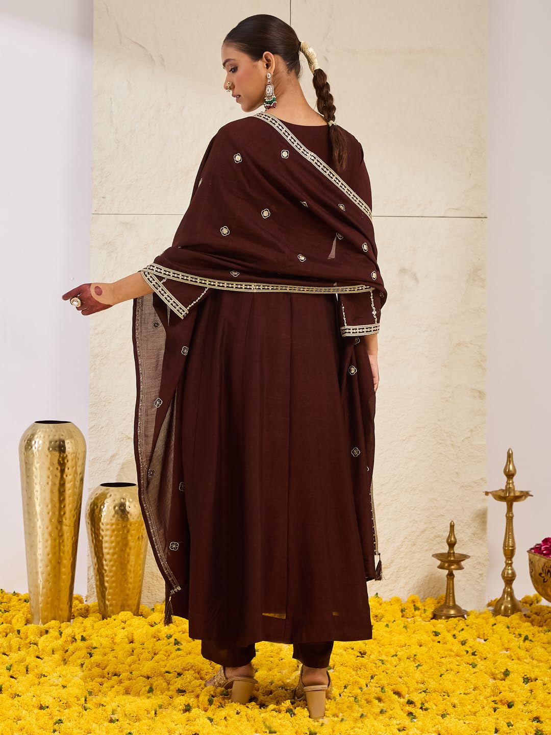 MOKOSH Women’s Silk Embroidery Anarkali Kurta Pant with Dupatta