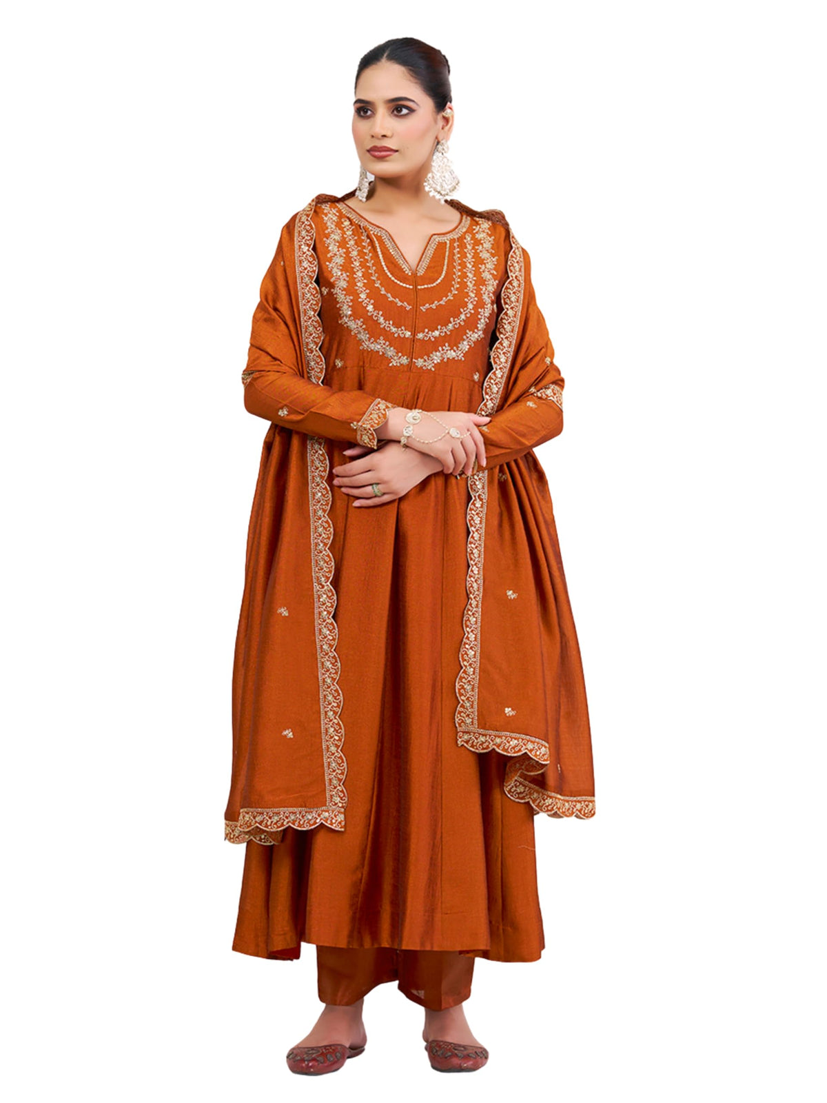 MOKOSH Women’s Silk Embroidery Anarkali Kurta Pant with Dupatta