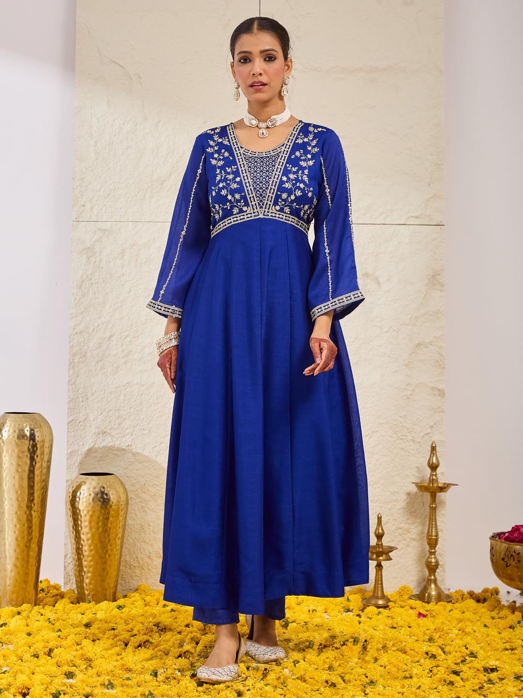 MOKOSH Women’s Silk Embroidery Anarkali Kurta Pant with Dupatta