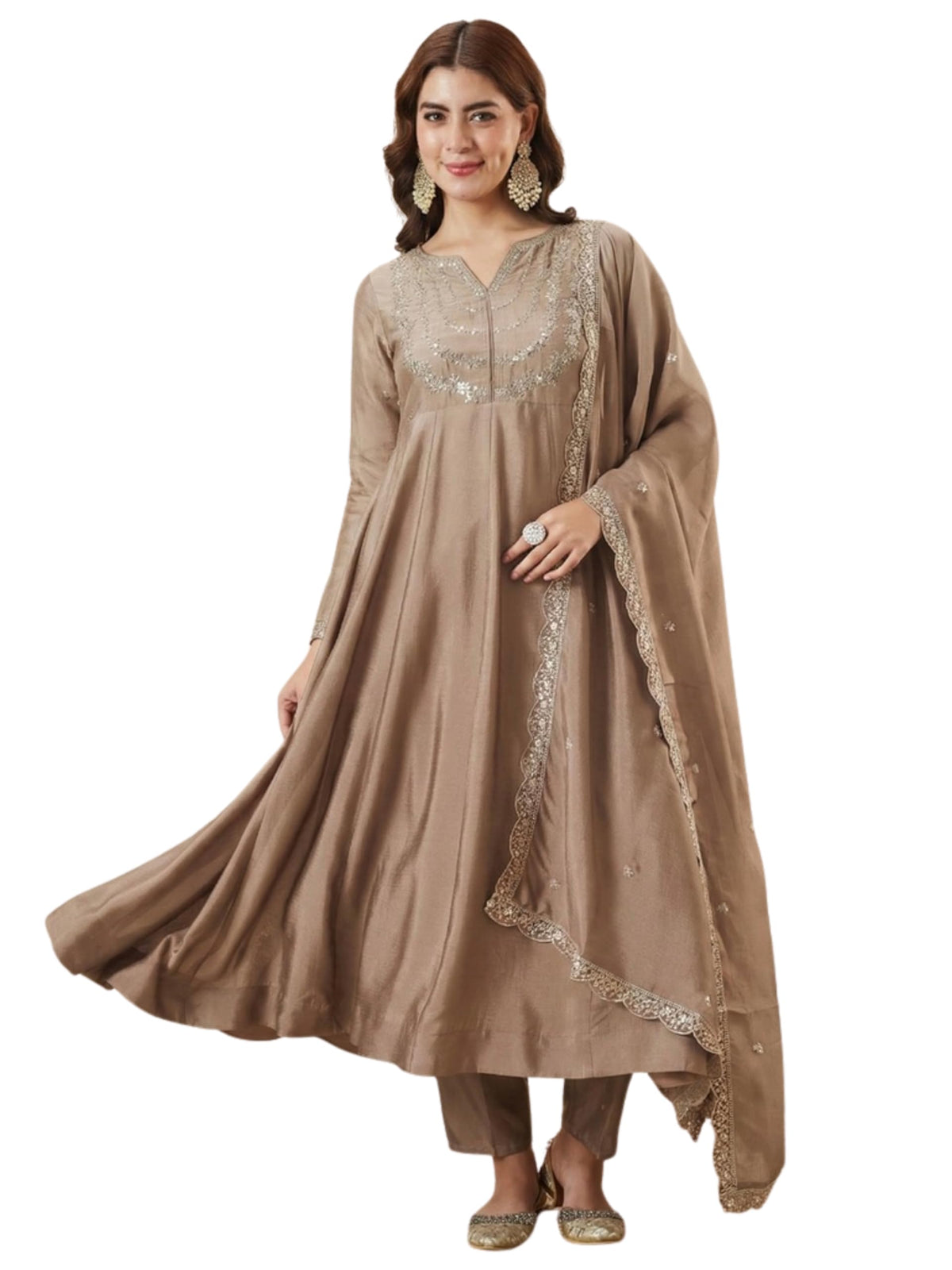 MOKOSH Women’s Silk Embroidery Anarkali Kurta Pant with Dupatta