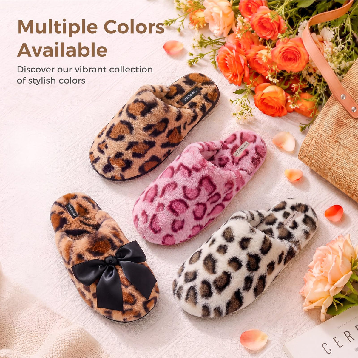 Snug Leaves Women's Fuzzy Scuff Slippers Memory Foam Non-slip House Shoes