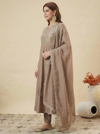 MOKOSH Women’s Silk Embroidery Anarkali Kurta Pant with Dupatta