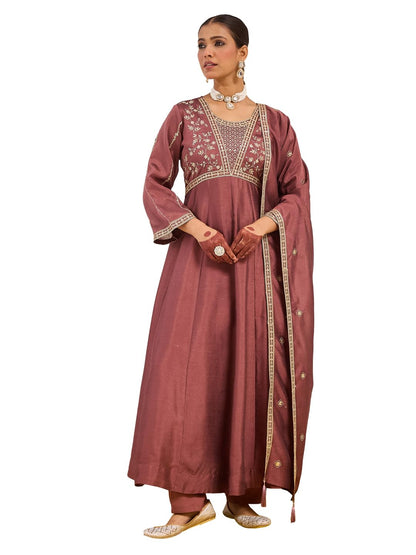 MOKOSH Women’s Silk Embroidery Anarkali Kurta Pant with Dupatta