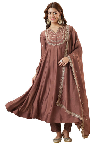 MOKOSH Women’s Silk Embroidery Anarkali Kurta Pant with Dupatta
