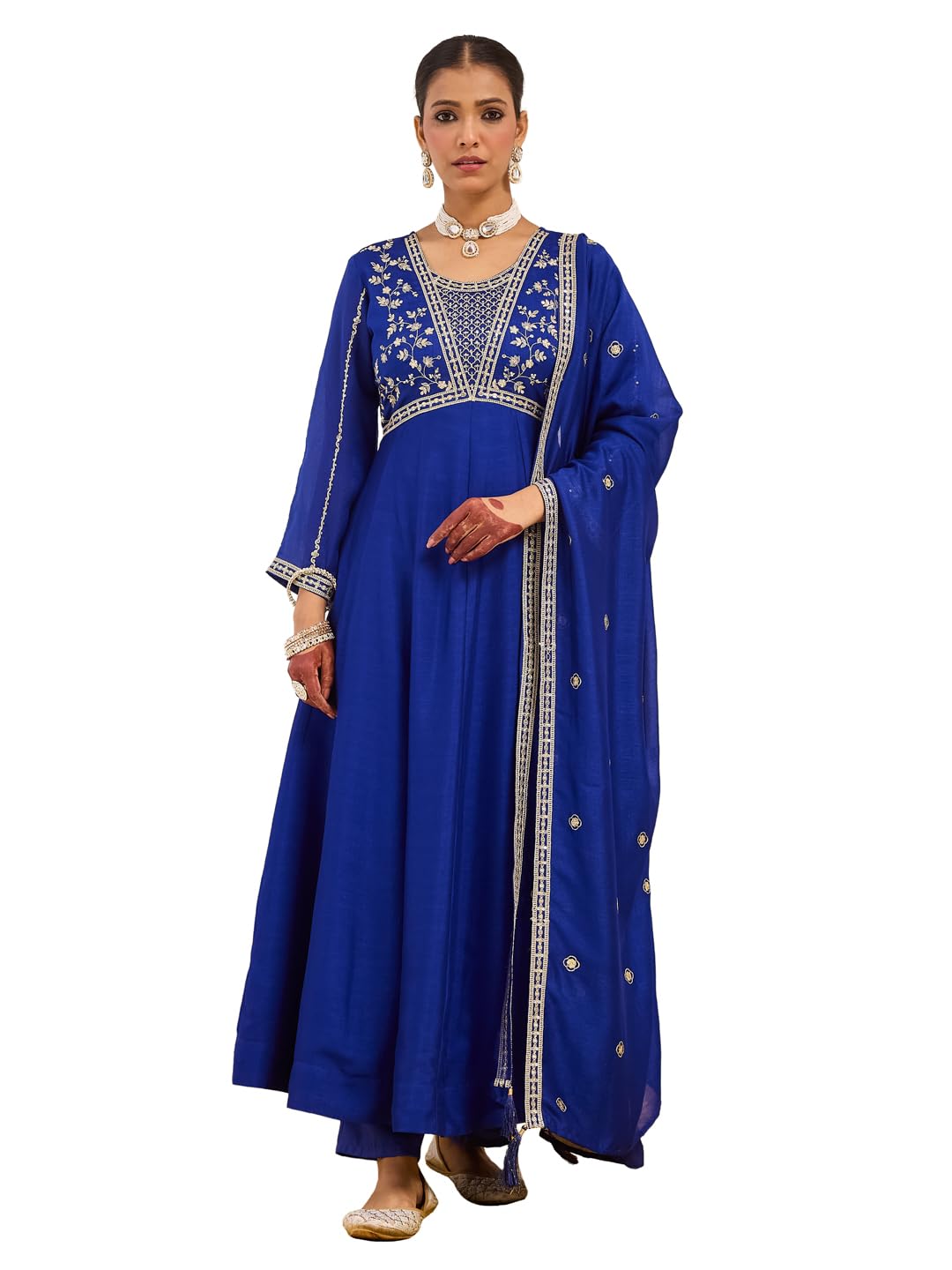 MOKOSH Women’s Silk Embroidery Anarkali Kurta Pant with Dupatta