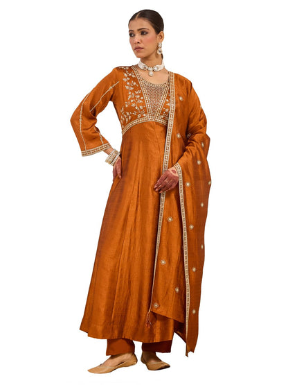 MOKOSH Women’s Silk Embroidery Anarkali Kurta Pant with Dupatta