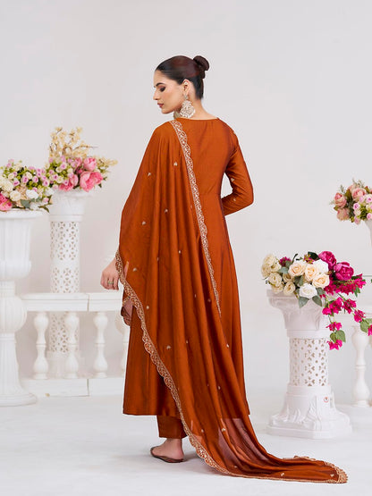 MOKOSH Women’s Silk Embroidery Anarkali Kurta Pant with Dupatta