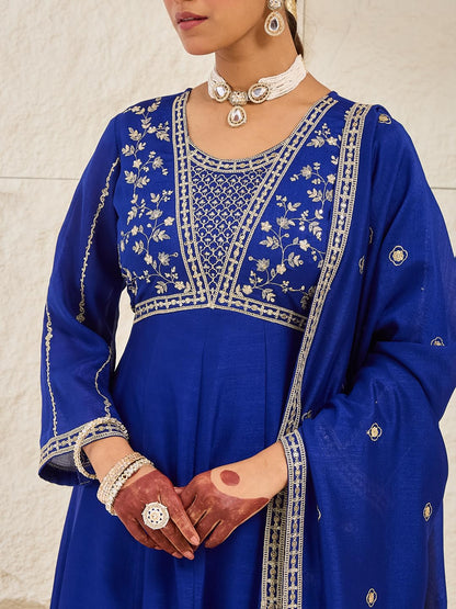 MOKOSH Women’s Silk Embroidery Anarkali Kurta Pant with Dupatta