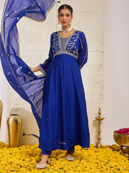 MOKOSH Women’s Silk Embroidery Anarkali Kurta Pant with Dupatta