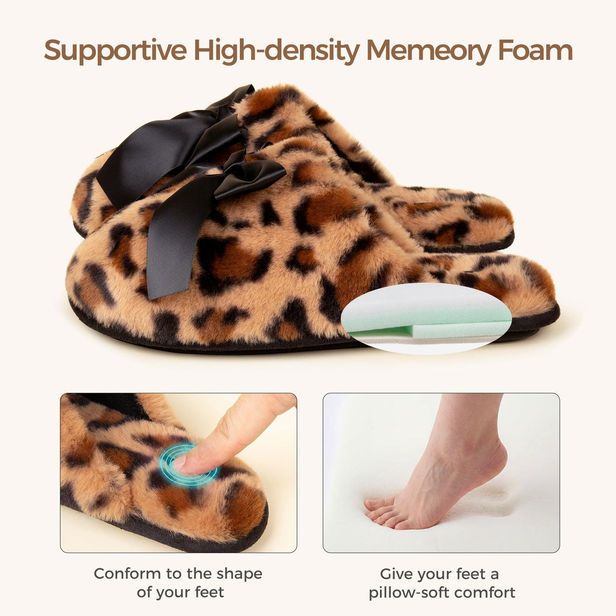Snug Leaves Women's Fuzzy Scuff Slippers Memory Foam Non-slip House Shoes
