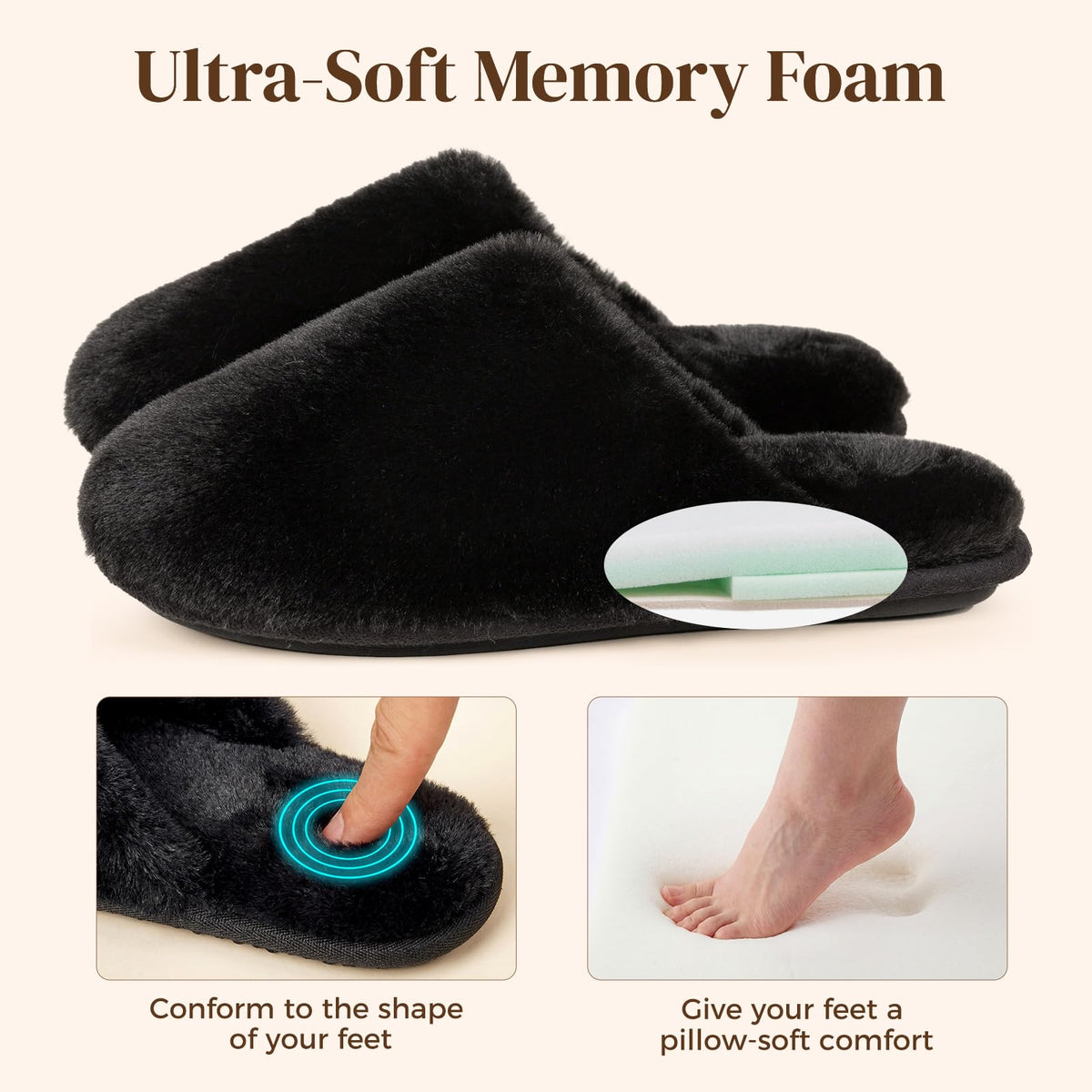 Snug Leaves Women's Fuzzy Scuff Slippers Memory Foam Non-slip House Shoes