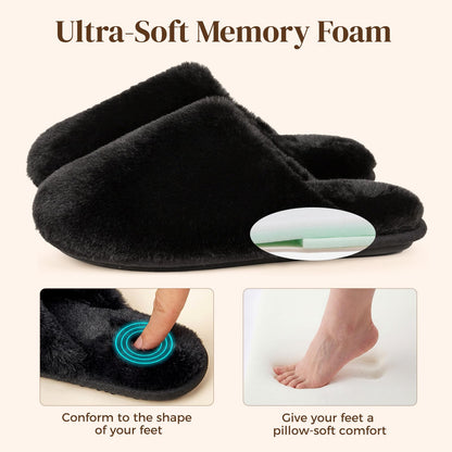 Snug Leaves Women's Fuzzy Scuff Slippers Memory Foam Non-slip House Shoes