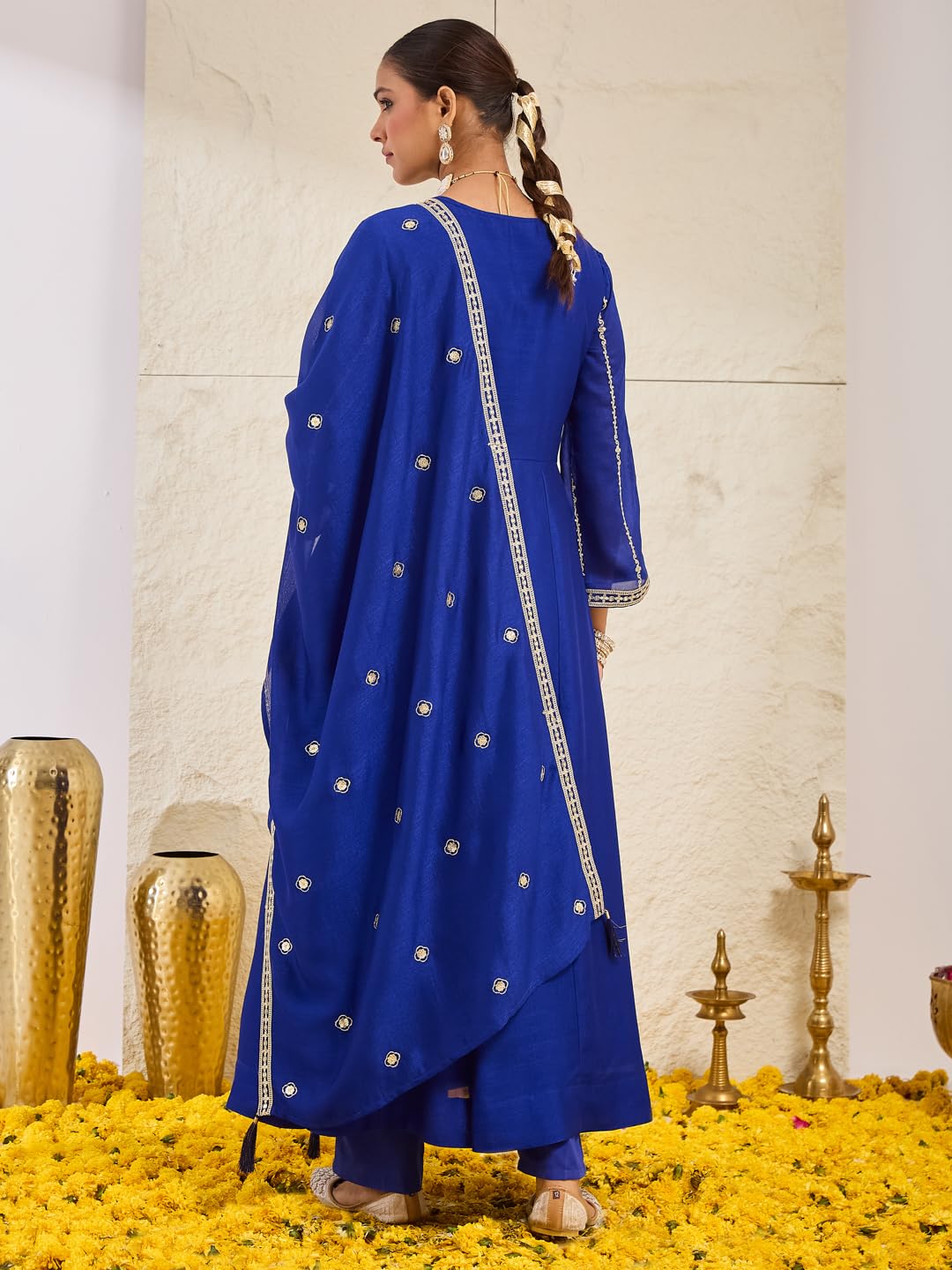 MOKOSH Women’s Silk Embroidery Anarkali Kurta Pant with Dupatta