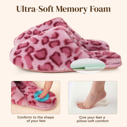Snug Leaves Women's Fuzzy Scuff Slippers Memory Foam Non-slip House Shoes