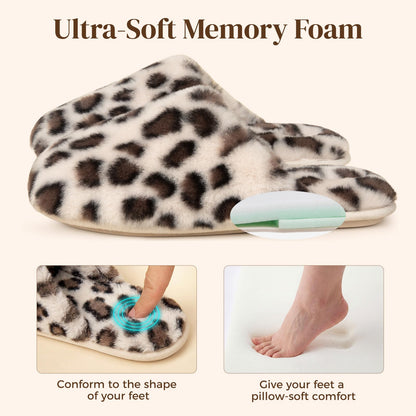 Snug Leaves Women's Fuzzy Scuff Slippers Memory Foam Non-slip House Shoes
