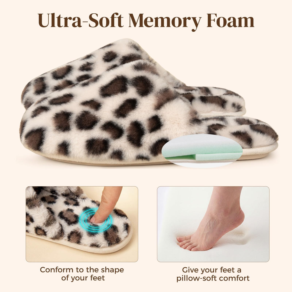 Snug Leaves Women's Fuzzy Scuff Slippers Memory Foam Non-slip House Shoes