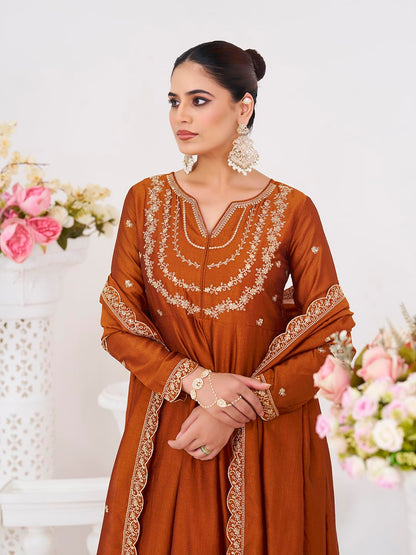 MOKOSH Women’s Silk Embroidery Anarkali Kurta Pant with Dupatta