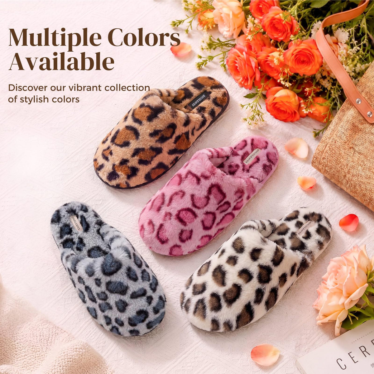 Snug Leaves Women's Fuzzy Scuff Slippers Memory Foam Non-slip House Shoes