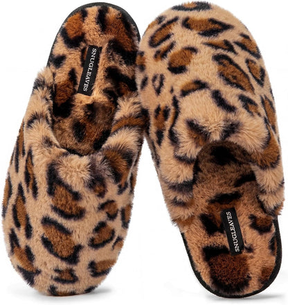 Snug Leaves Women's Fuzzy Scuff Slippers Memory Foam Non-slip House Shoes